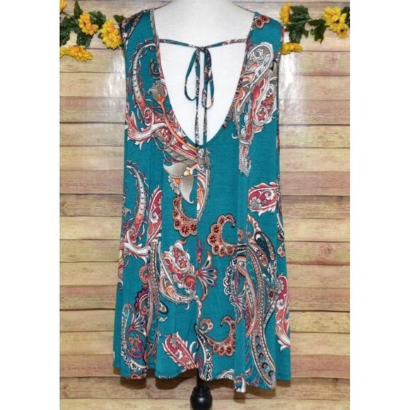 VOLL Boutique Teal Paisleys Sleeveless Flowy Blouse Top Plus Size 3X Pockets - Picture 6 of 11